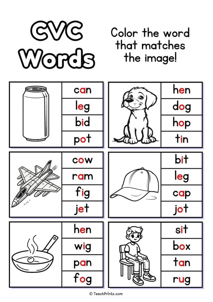 20 Free CVC Words Worksheets - Teach Prints