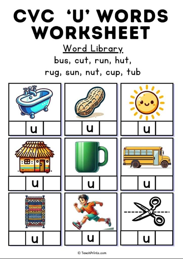 20 Free CVC Words Worksheets - Teach Prints