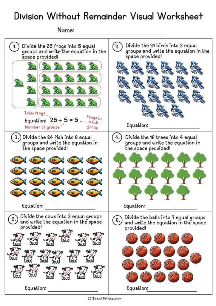 division without remainder worksheet