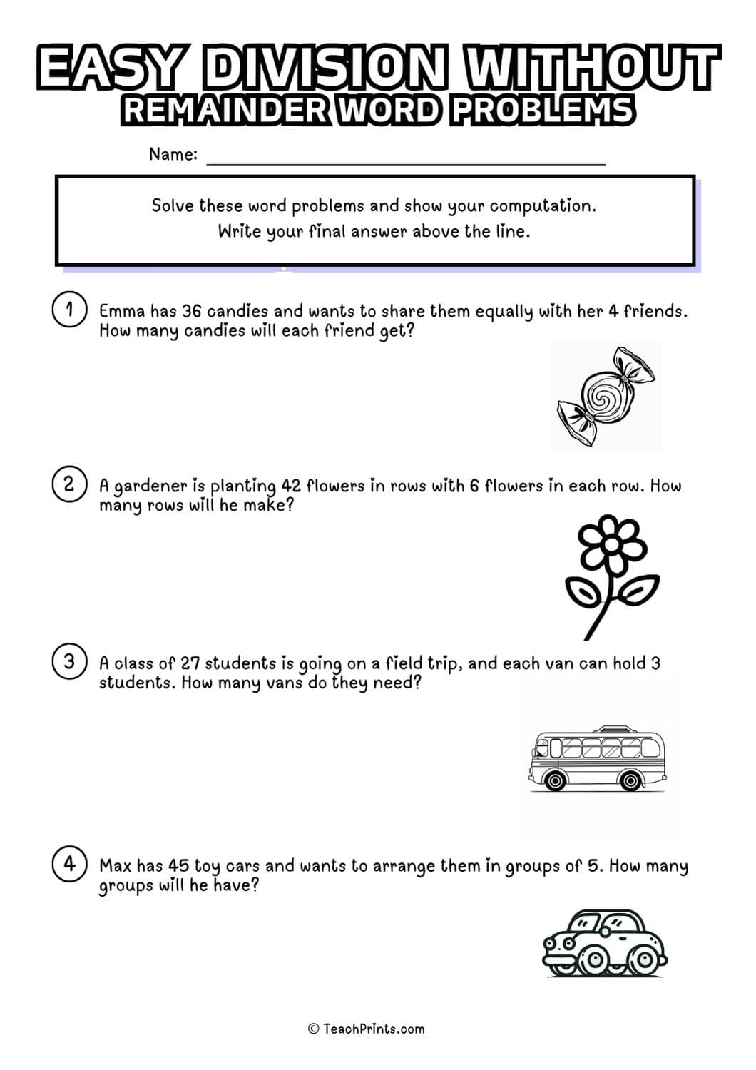Division Without Remainder Worksheets (Free to Print) - Teach Prints