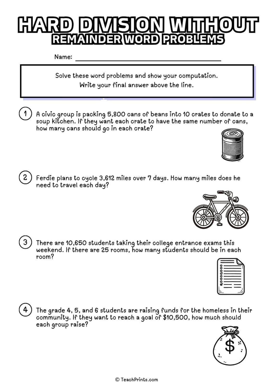 Division Without Remainder Worksheets (Free to Print) - Teach Prints