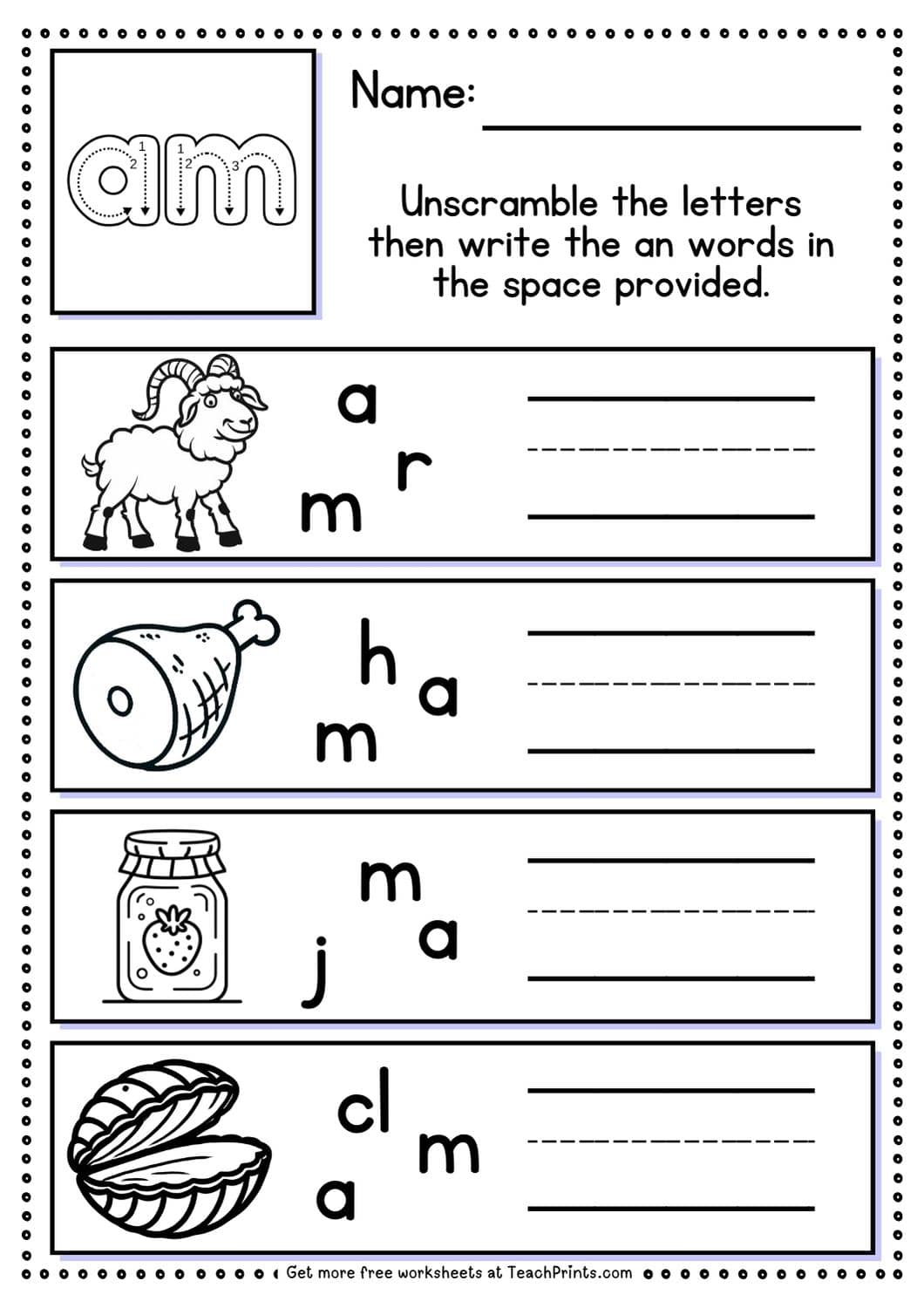 am word family worksheet