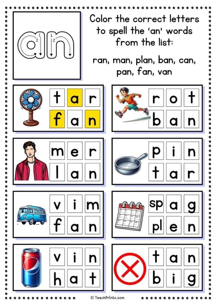 Free 'an' Word Family Worksheets - Teach Prints