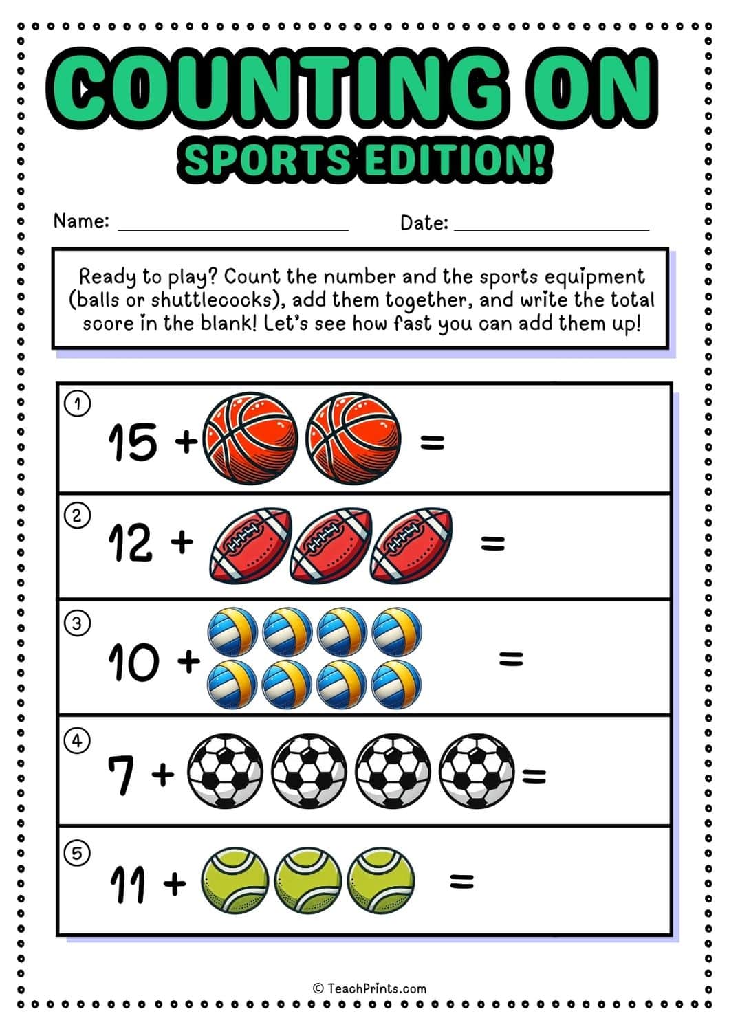 Free Counting On Worksheets 5 free counting on worksheet