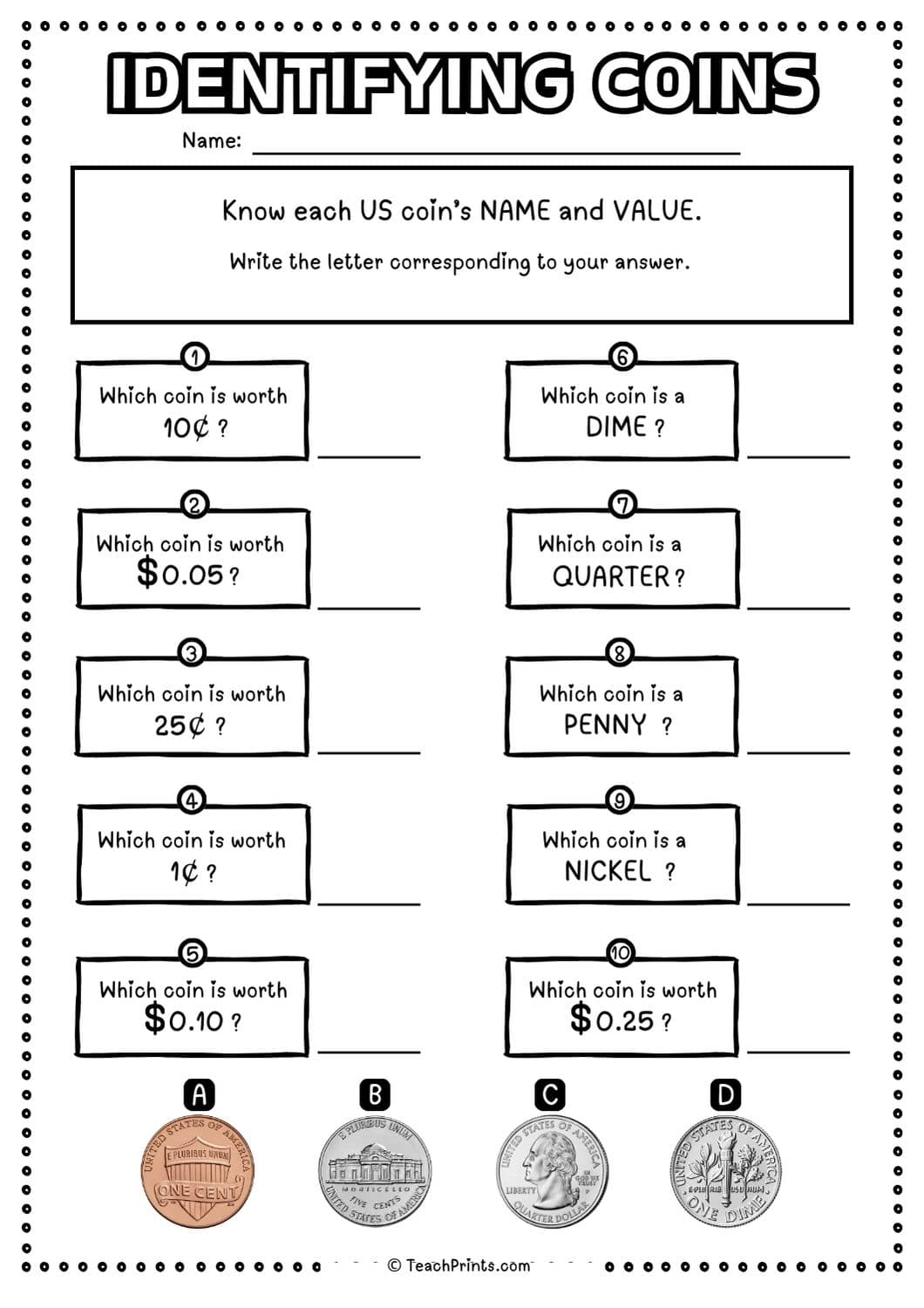 identifying coins worksheet