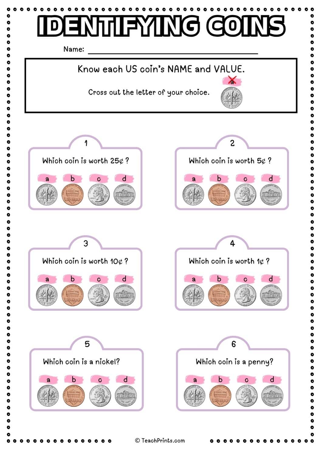 identifying coins worksheet