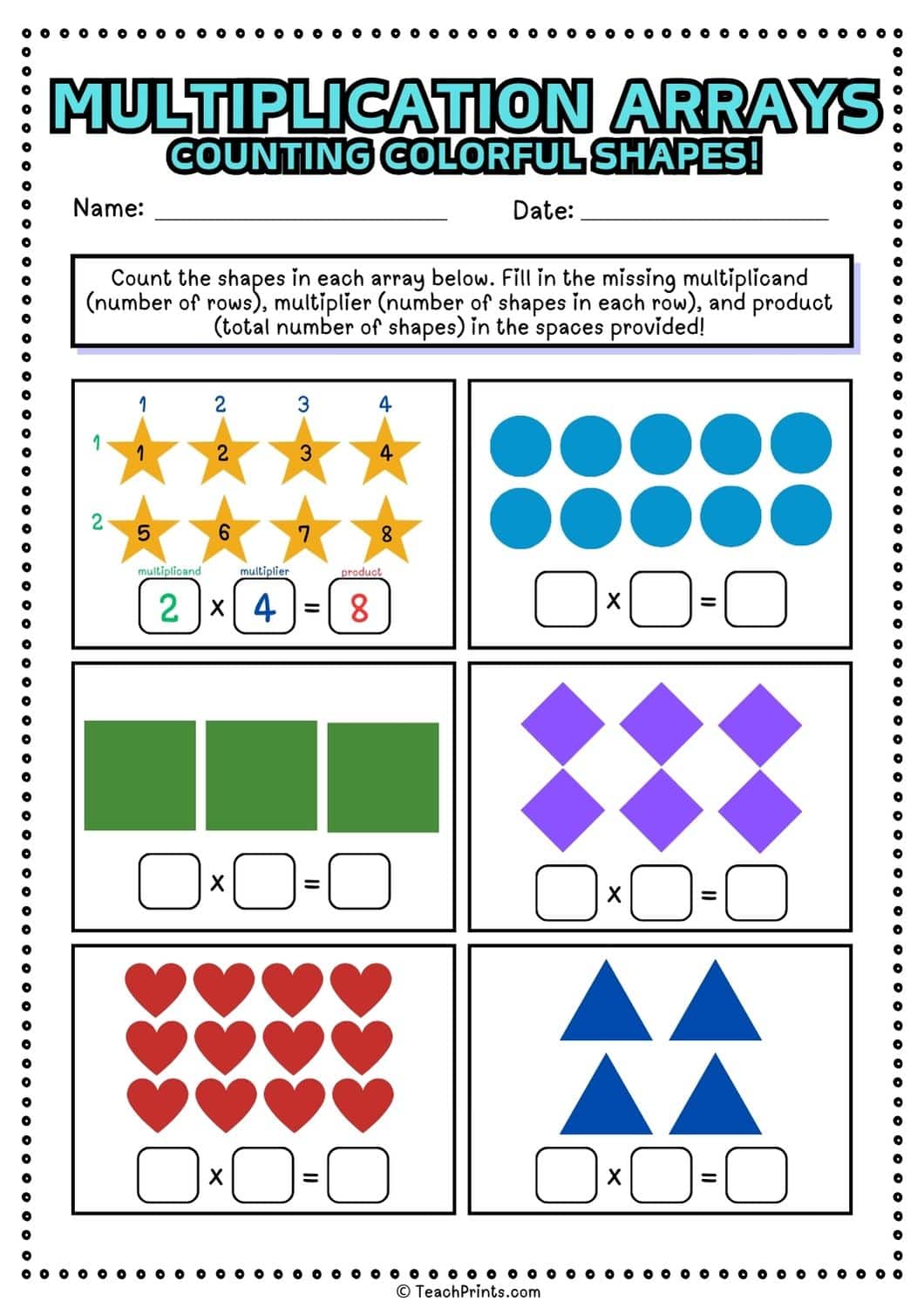 Free Multiplication Arrays Worksheets - Teach Prints