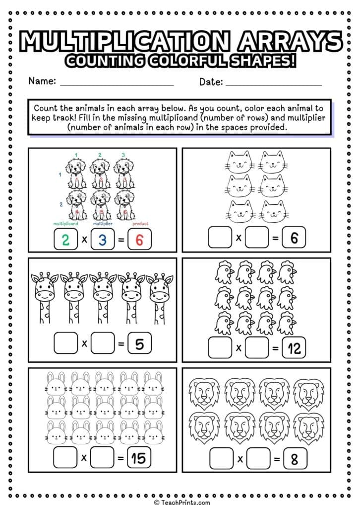 Free Multiplication Arrays Worksheets - Teach Prints