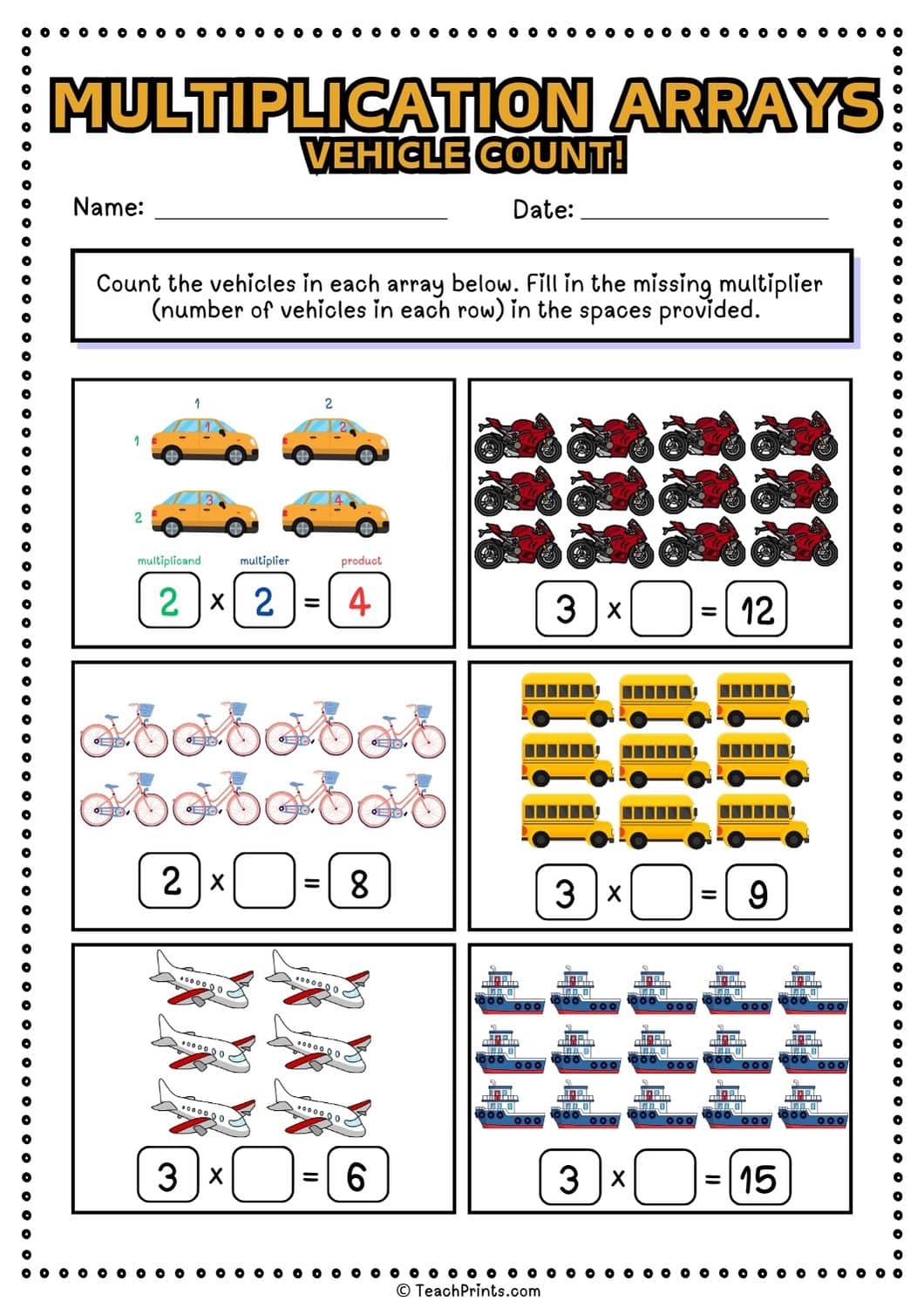 Free Multiplication Arrays Worksheets - Teach Prints