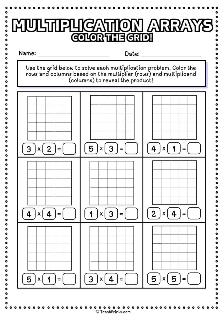 Free Multiplication Arrays Worksheets - Teach Prints
