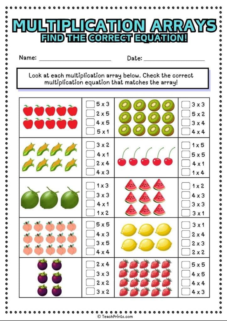 Free Multiplication Arrays Worksheets - Teach Prints
