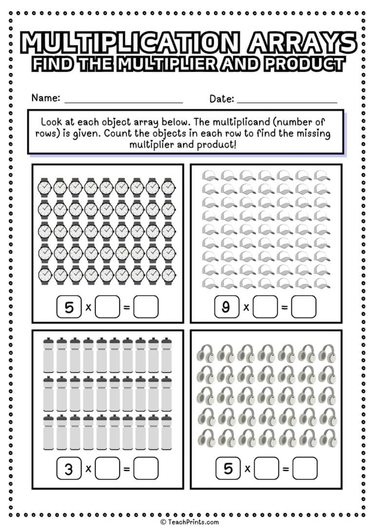 Free Multiplication Arrays Worksheets - Teach Prints