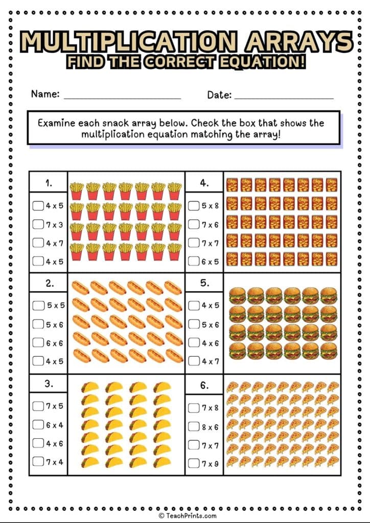 Free Multiplication Arrays Worksheets - Teach Prints