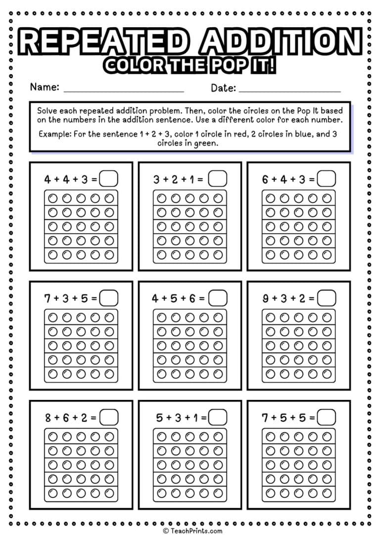 Free Repeated Addition Worksheets - Teach Prints