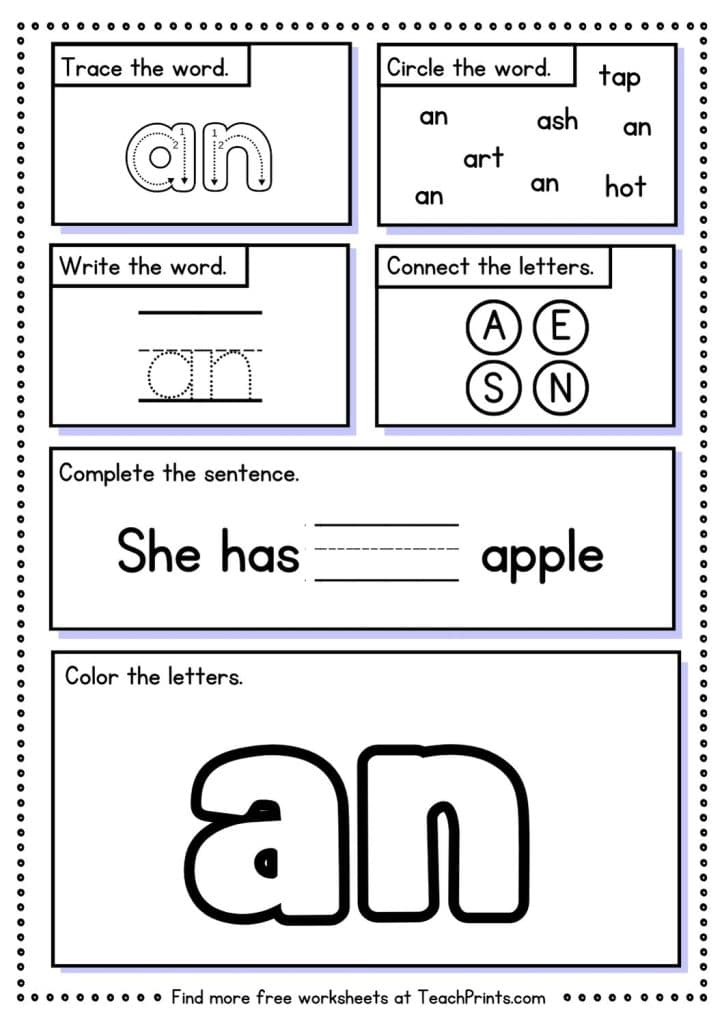 sight word an worksheet