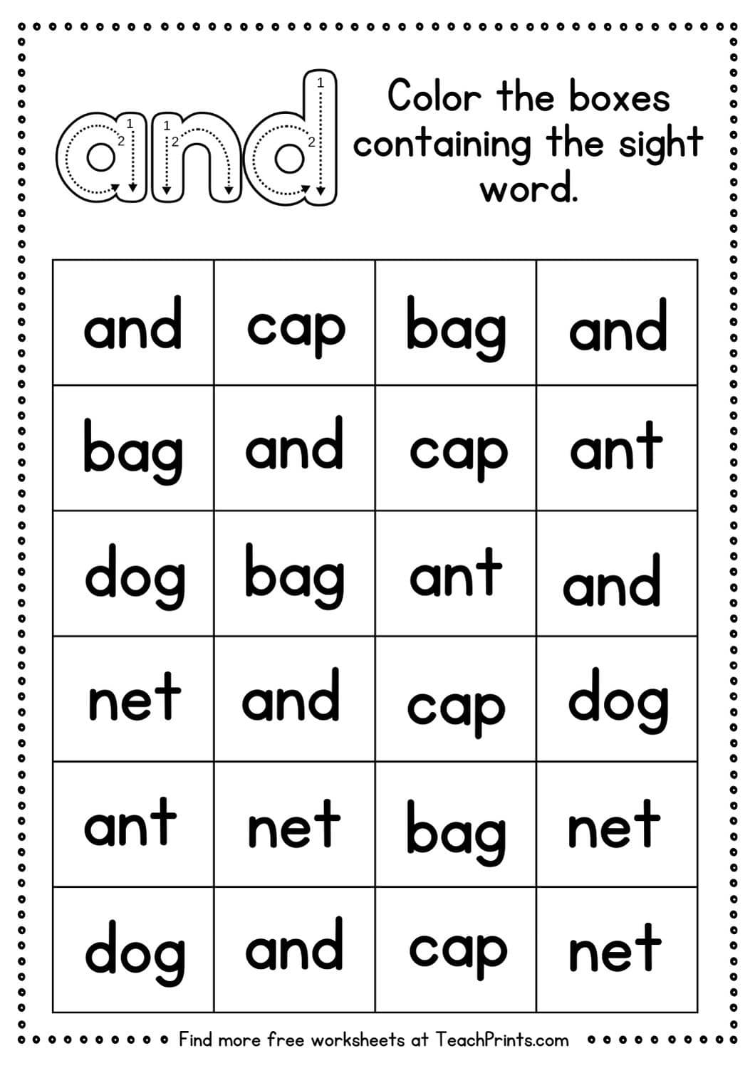 sight word and worksheet