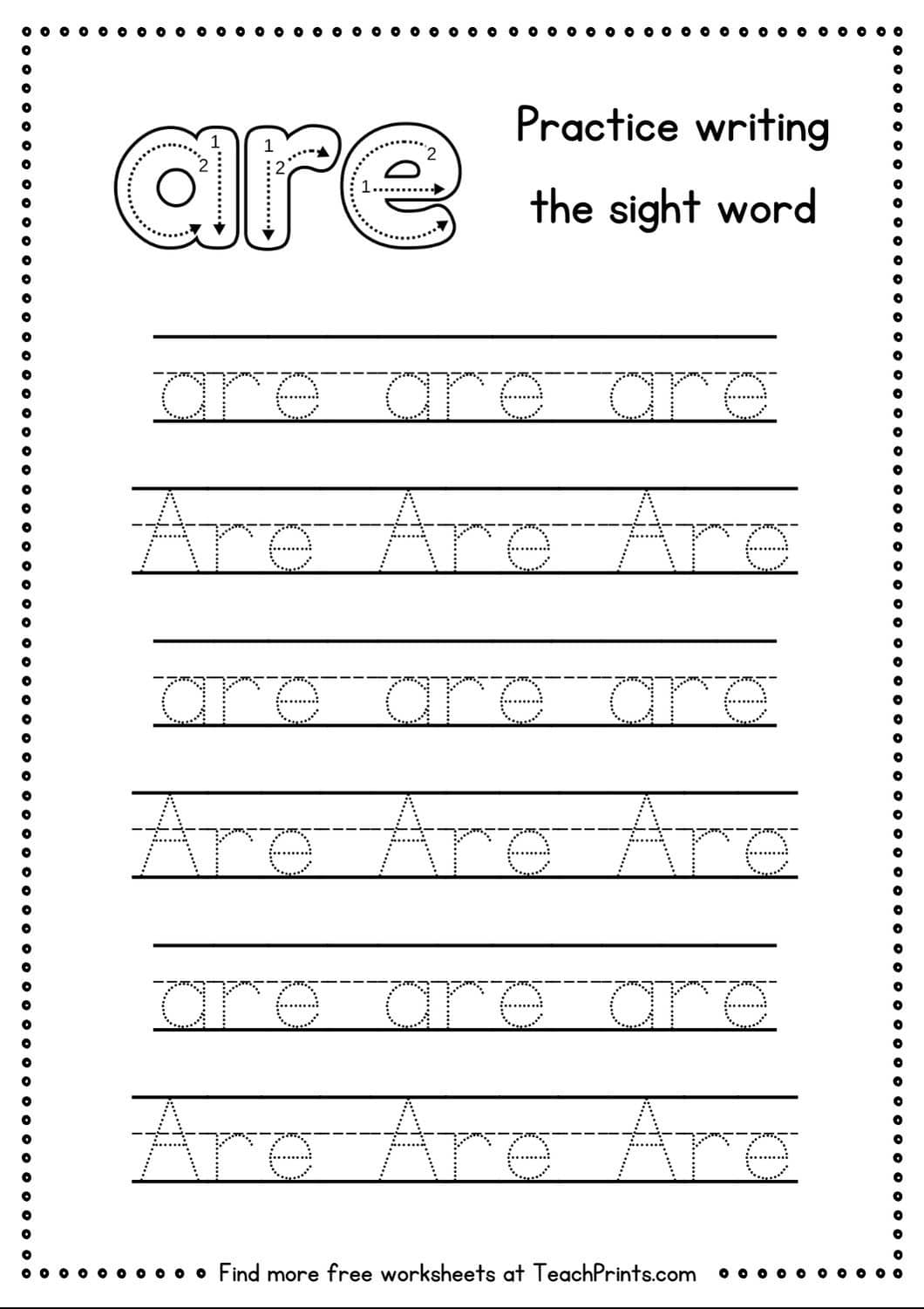 sight word are worksheet
