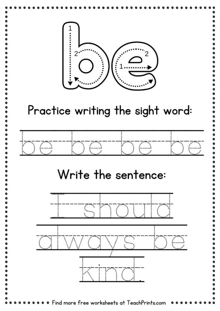 sight word be worksheet