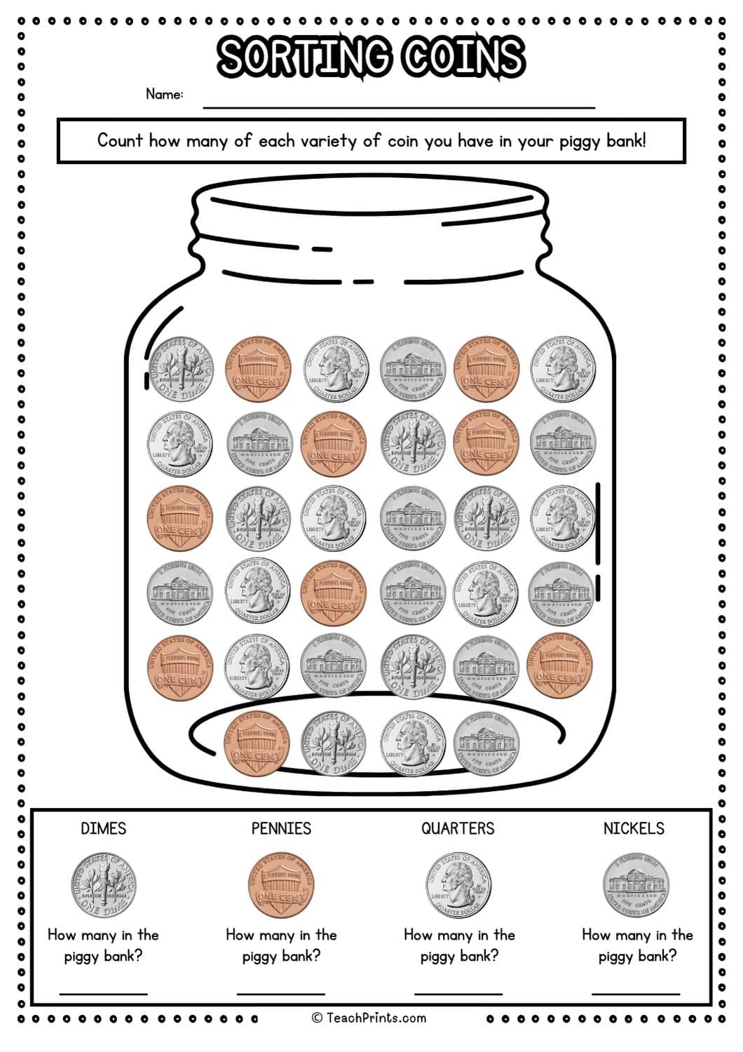 sorting coins worksheet