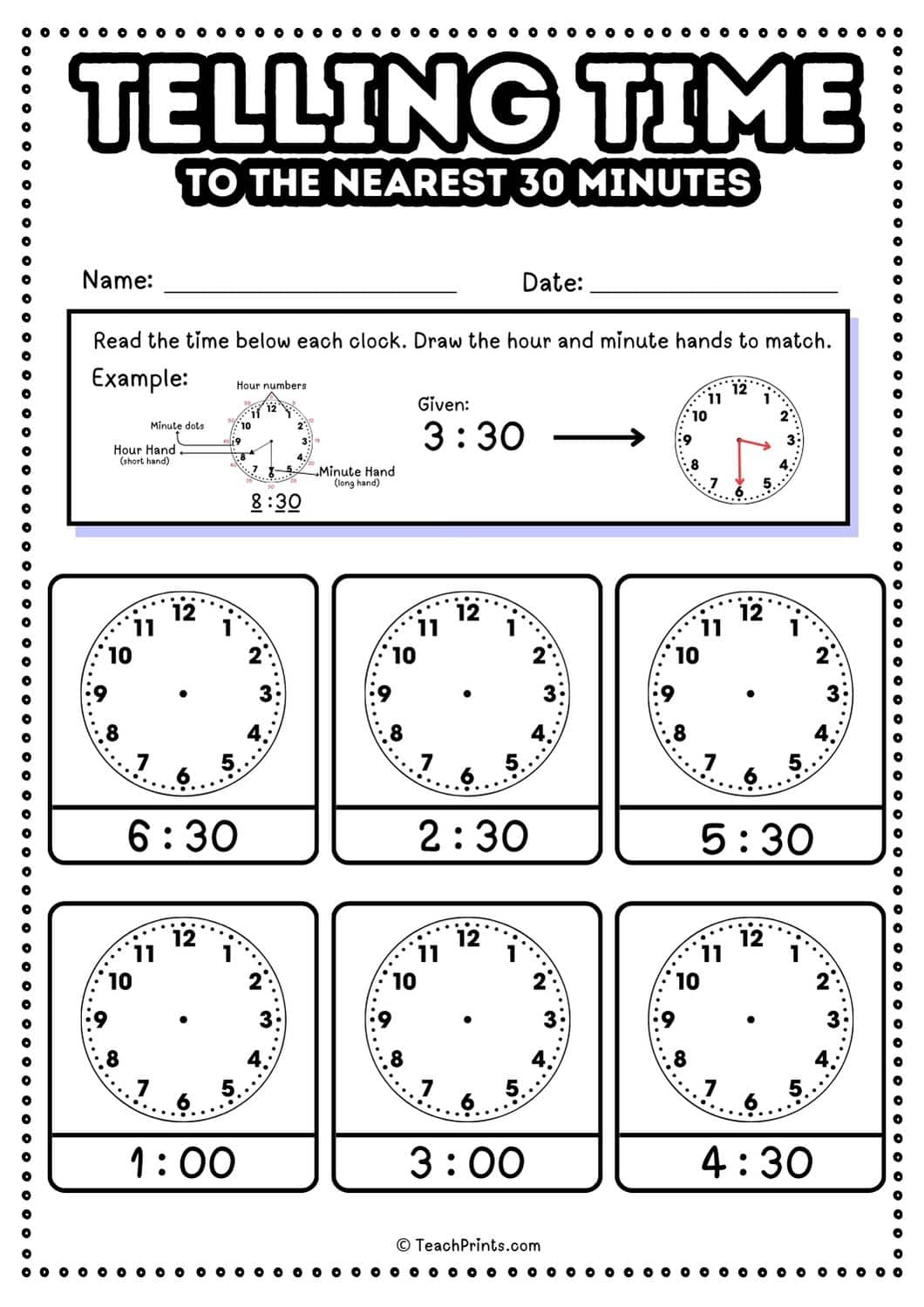 60 Free Telling Time Worksheets 🍎 Teach Prints