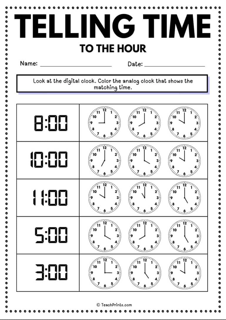 60 Free Telling Time Worksheets Teach Prints