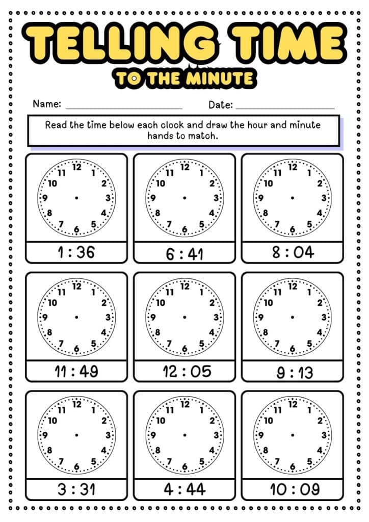 telling time to the minute worksheet