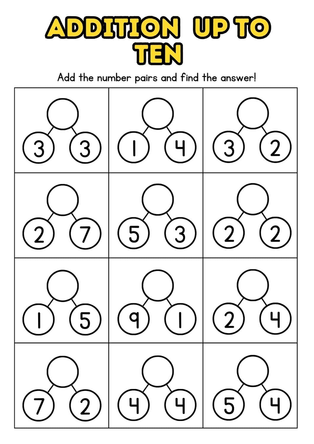 addition to 10 worksheet