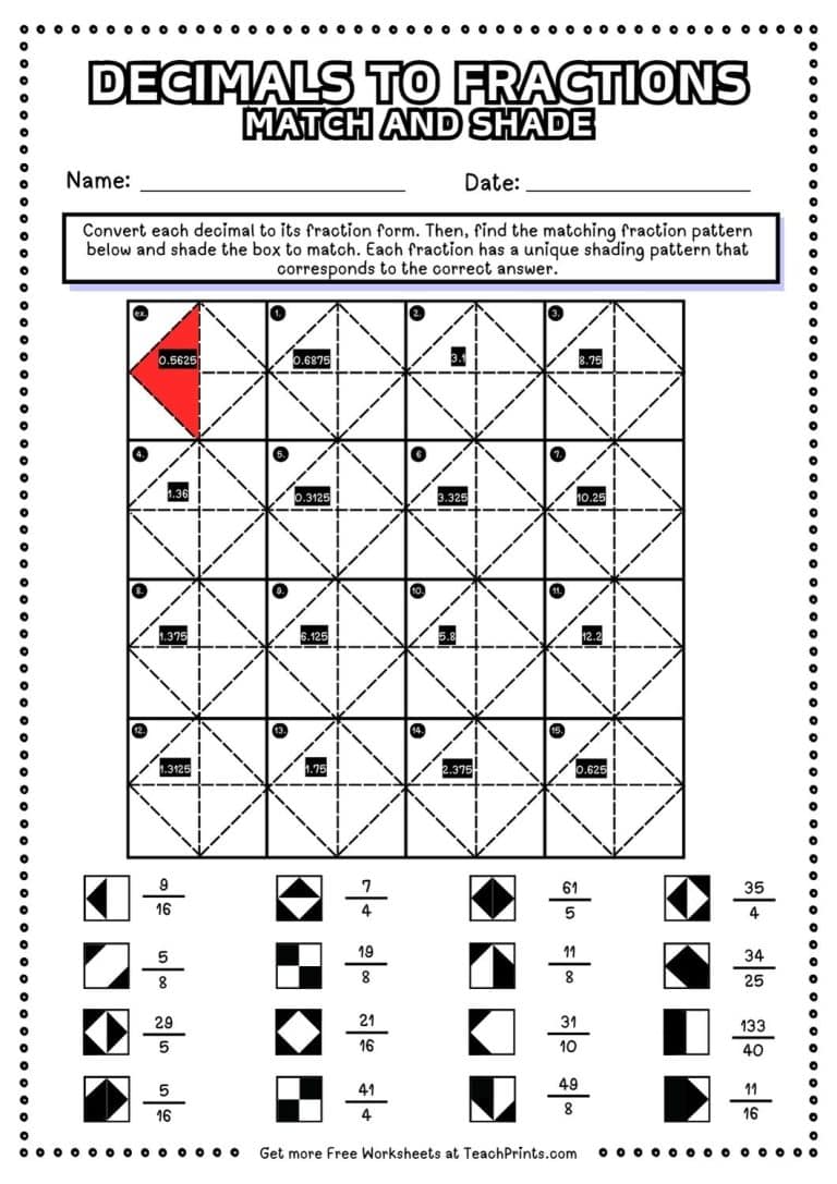 Free Decimals as Fractions Worksheets - Teach Prints