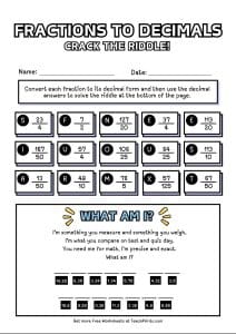 Free Fractions as Decimals Worksheets - Teach Prints