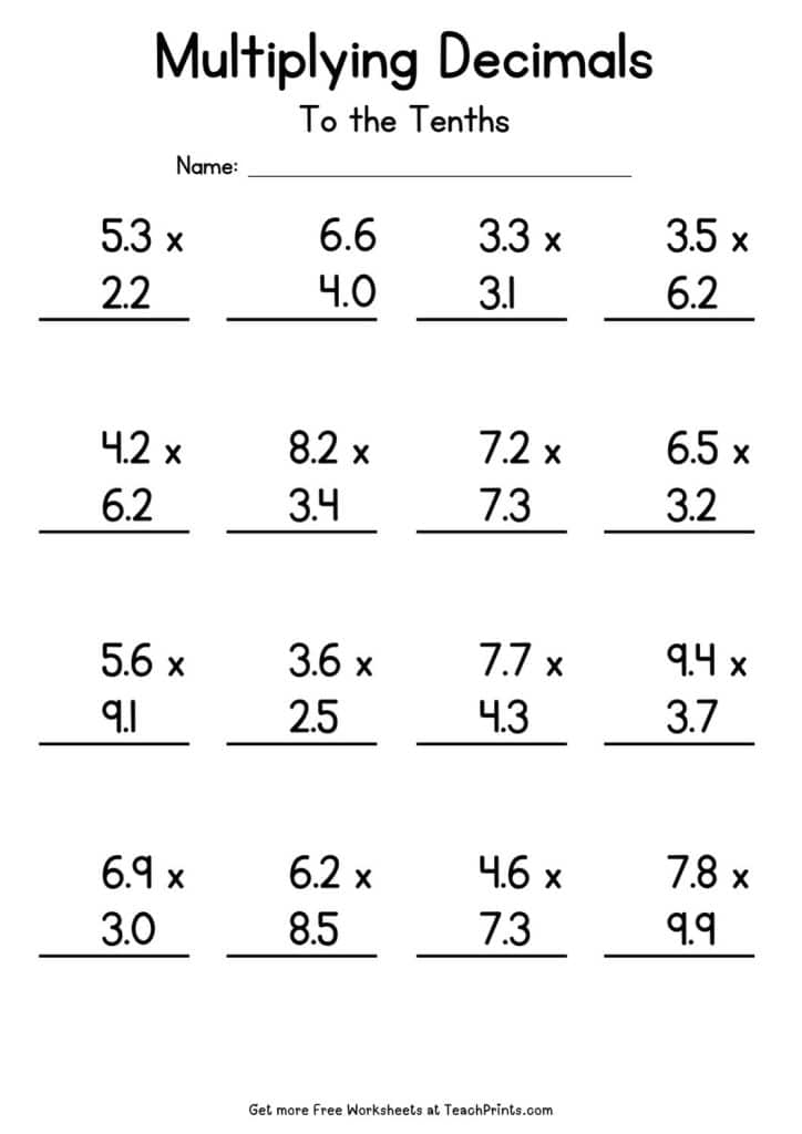 multiplying decimals worksheet