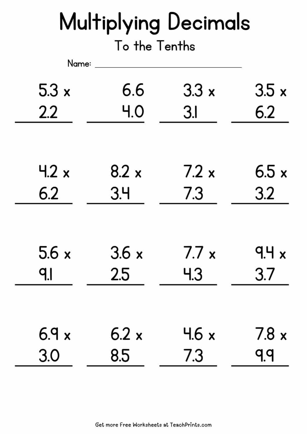 multiplying decimals worksheet