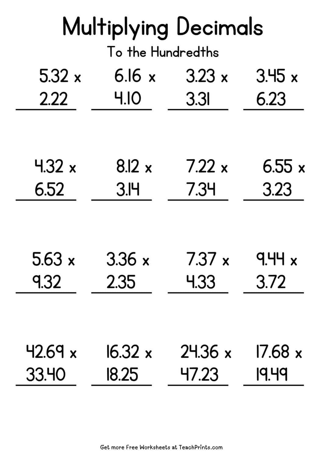 multiplying decimals worksheet