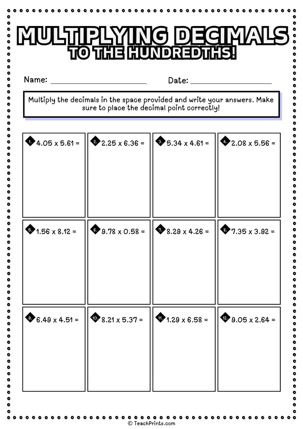 multiplying decimals worksheet