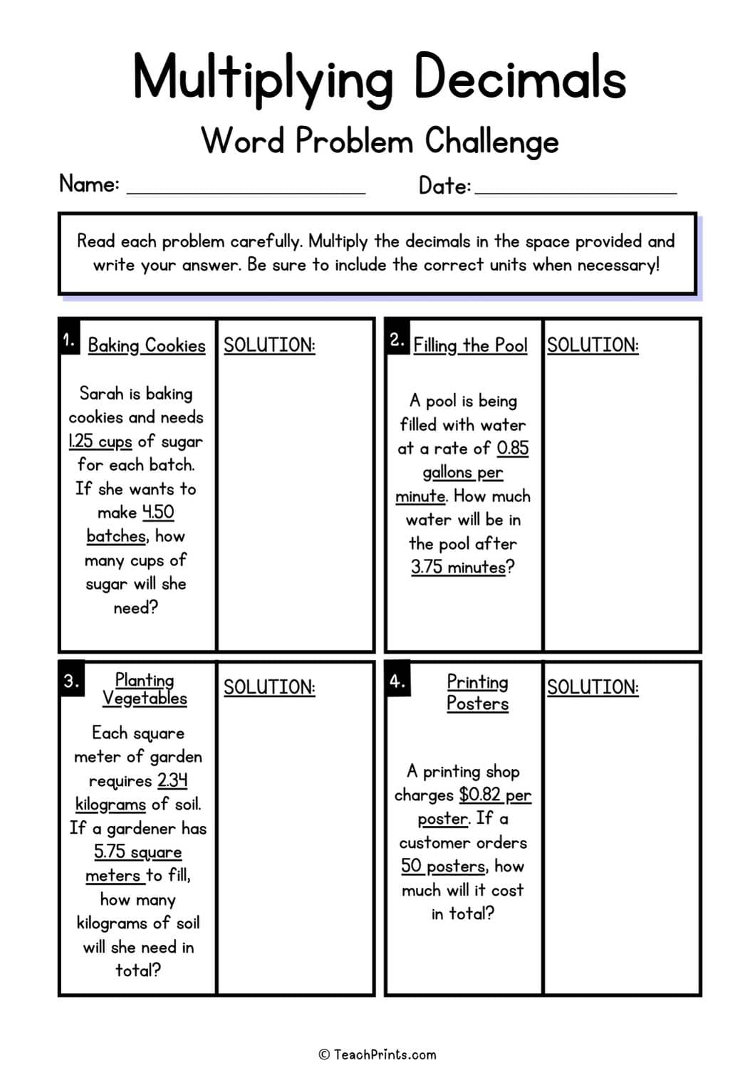 multiplying decimals worksheet