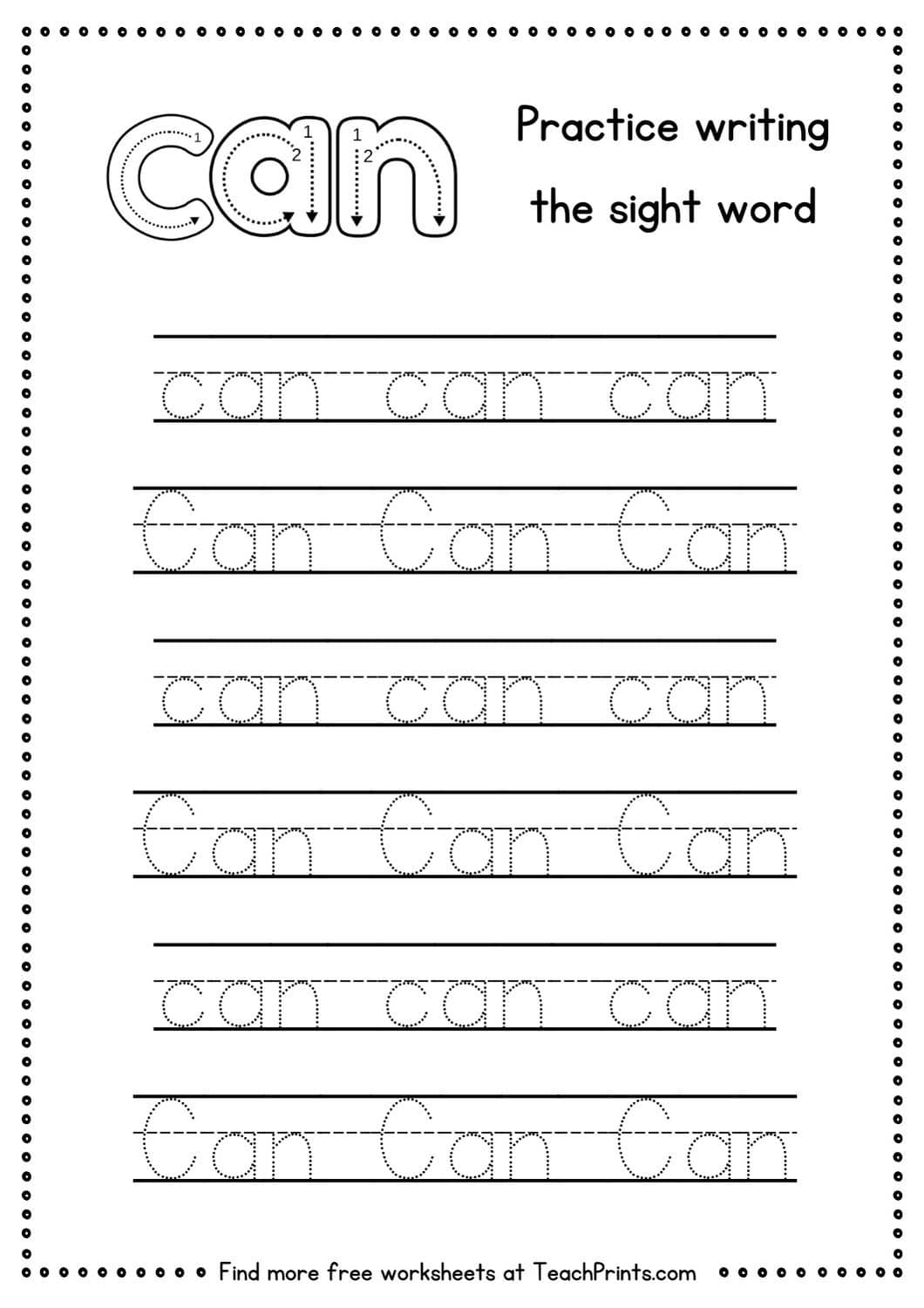 sight word can worksheet