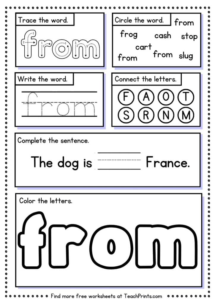 sight word from worksheet