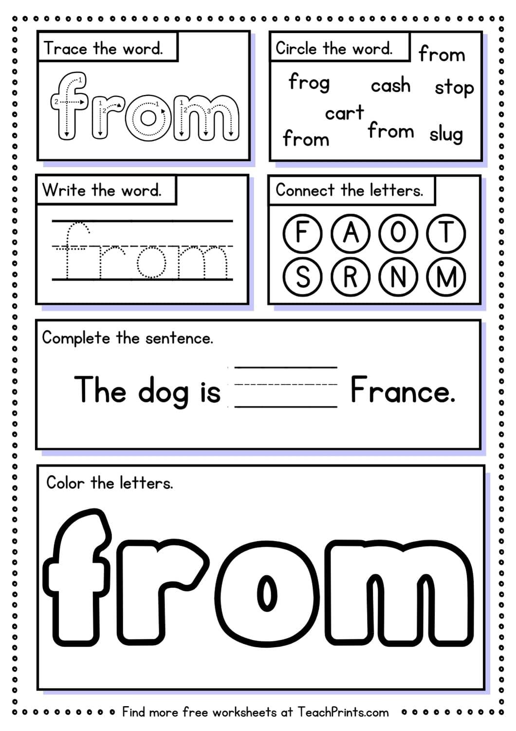 sight word from worksheet
