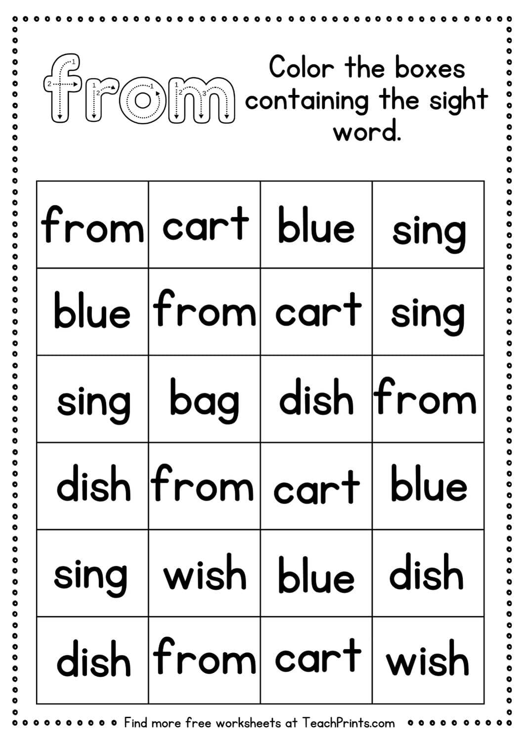 sight word from worksheet