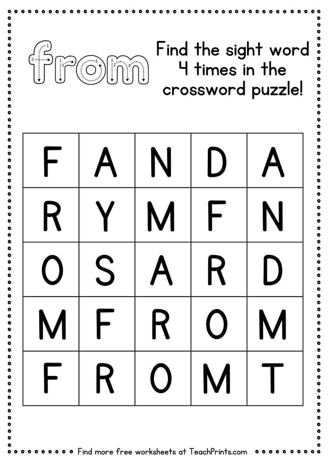 sight word from worksheet