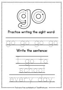 Free Sight Word #39 Go #39 Worksheets Teach Prints