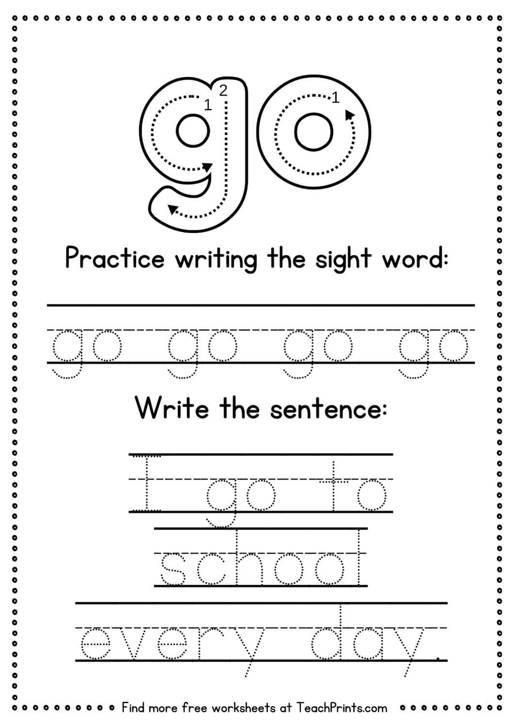 sight word go worksheet