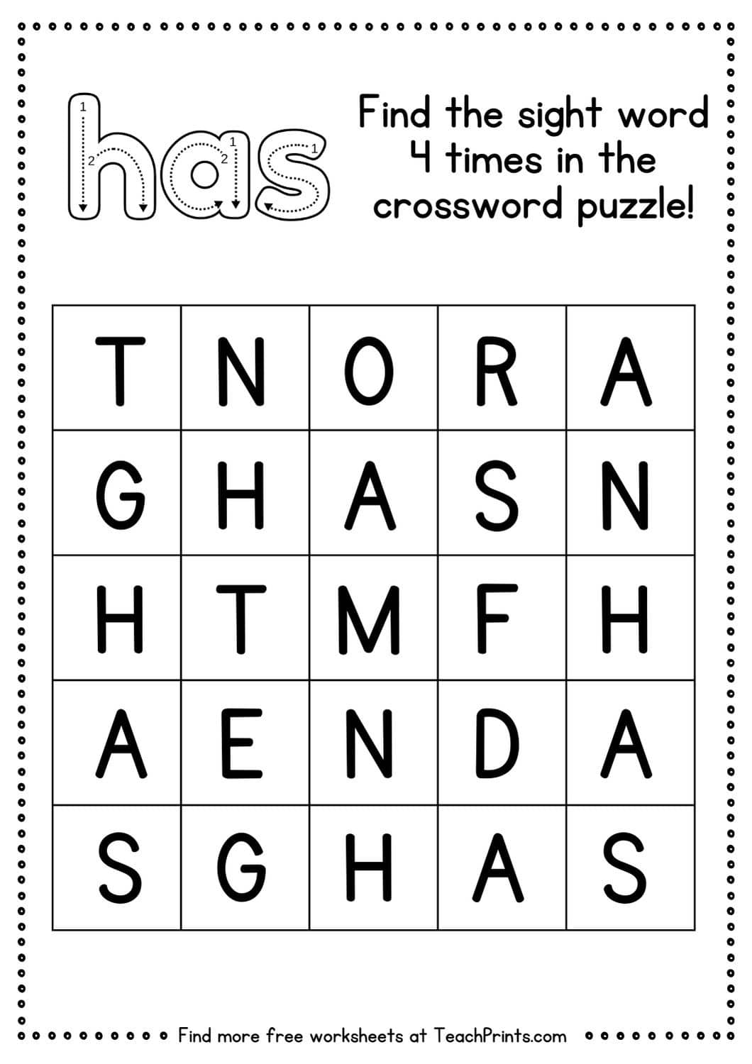 sight word has worksheet