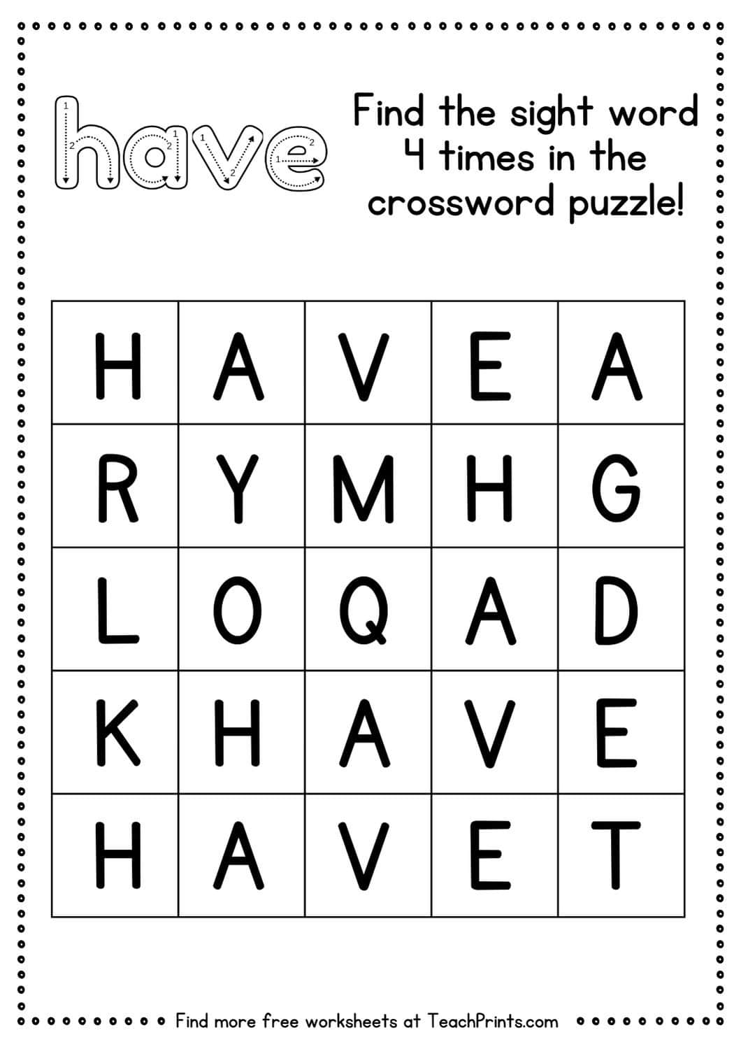 Free Sight Word 'Have' Worksheets 7 sight word have worksheet