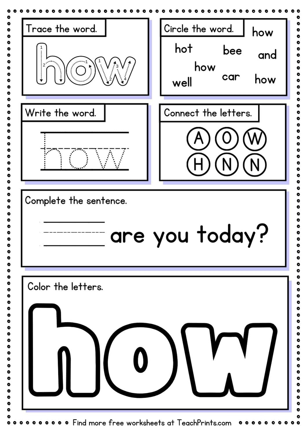 Sight Word How Worksheet