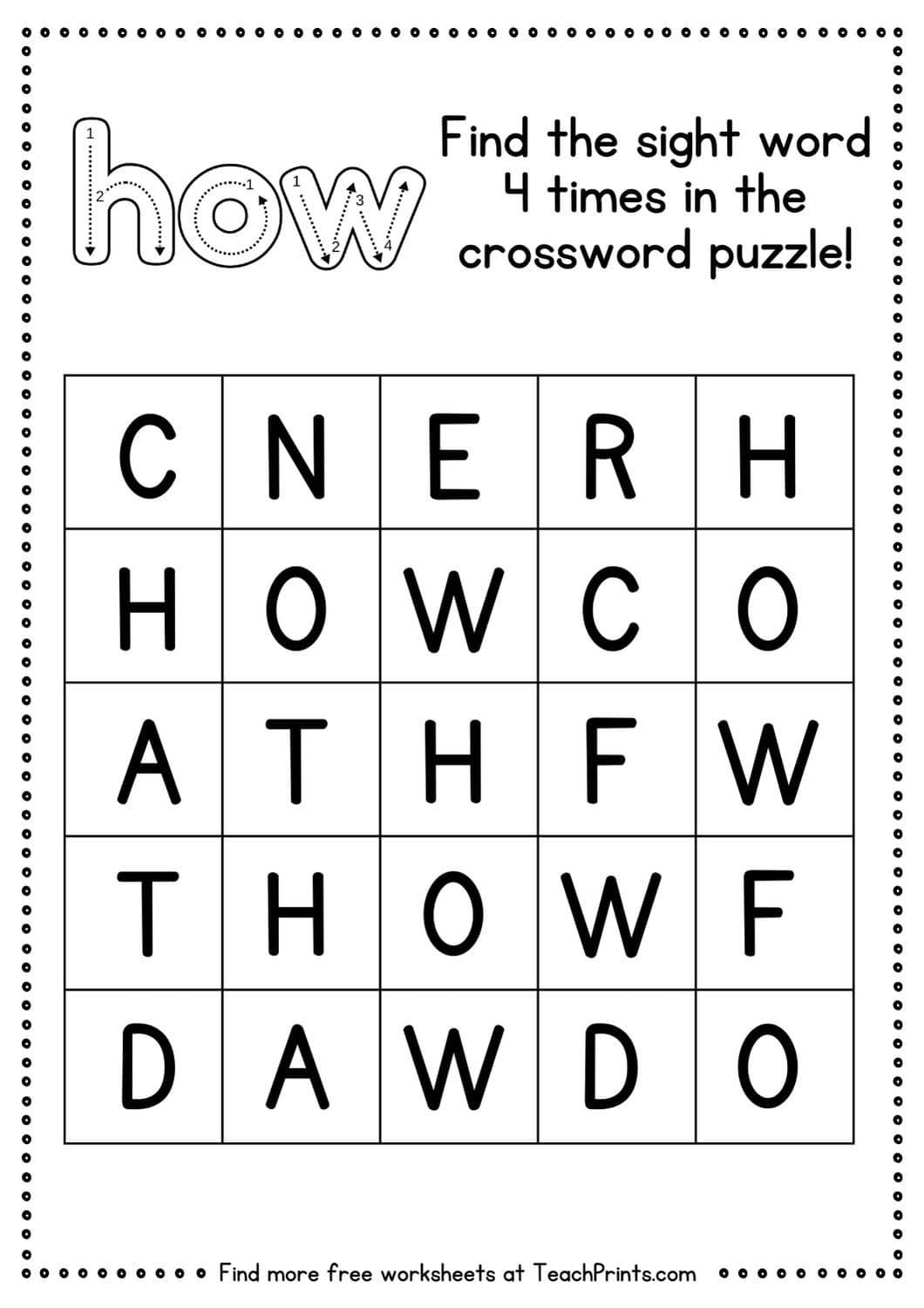 Free sight word how worksheets teach prints