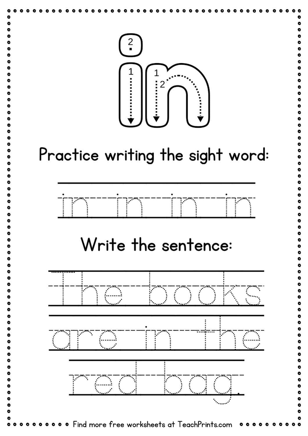 sight word in worksheet