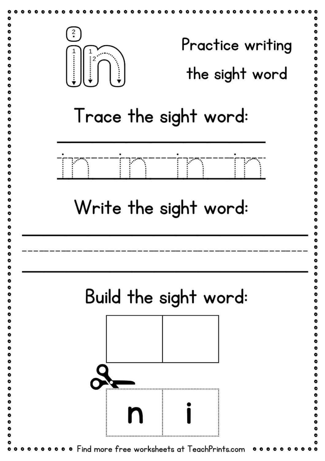 sight word in worksheet