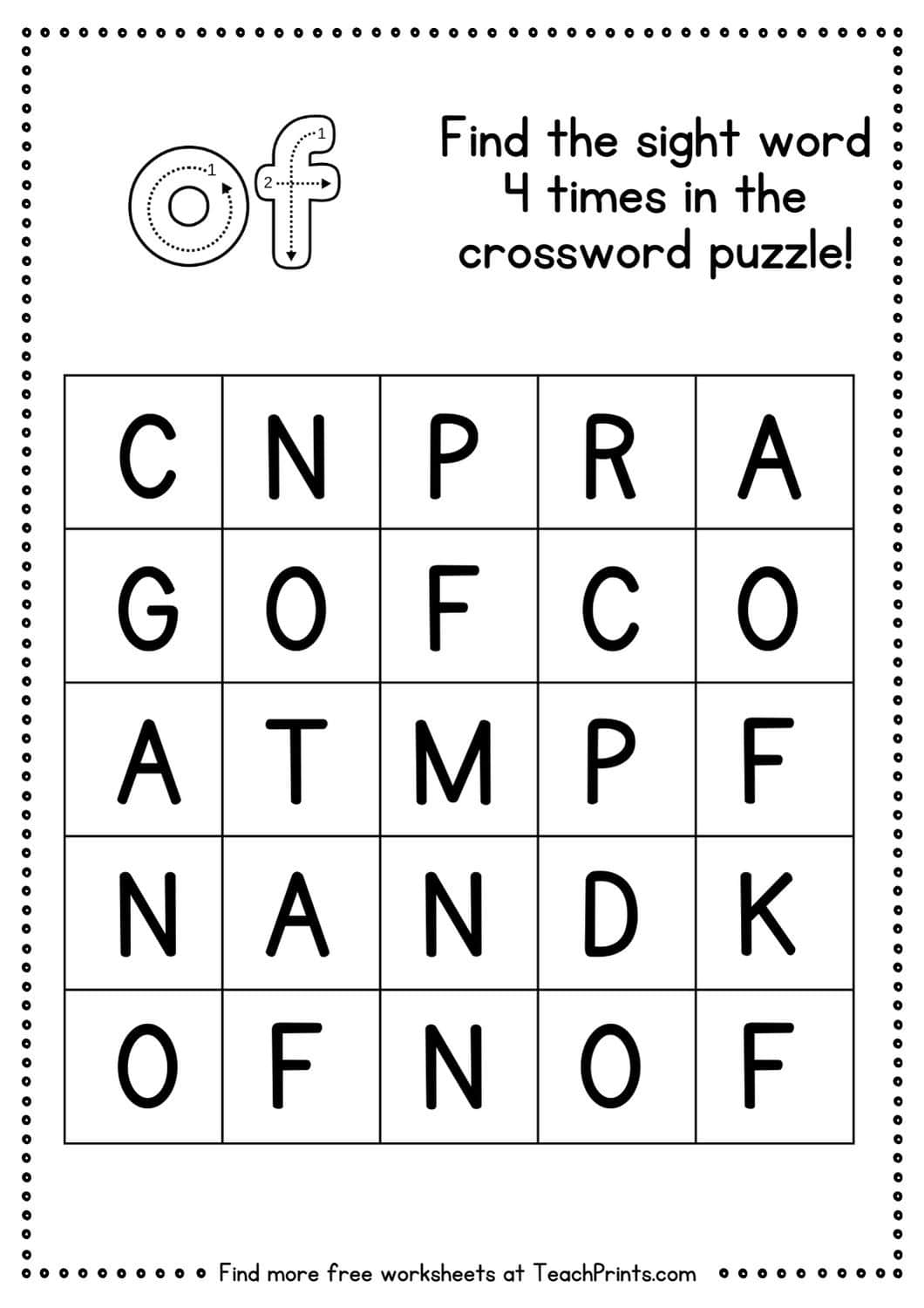sight word of worksheet