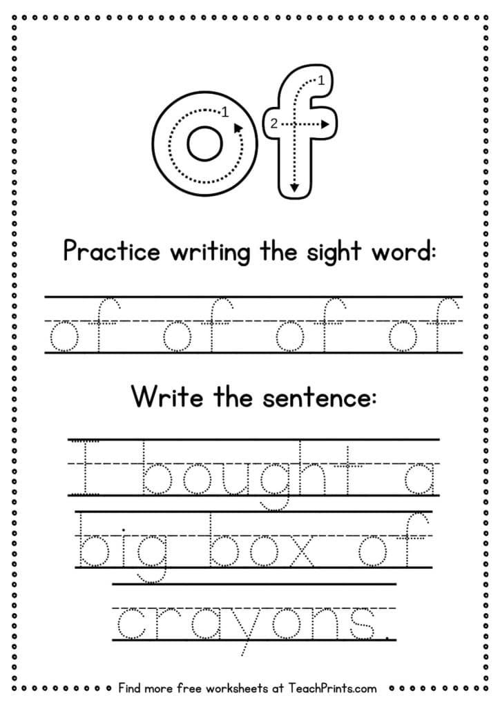 Free Sight Word 'Of' Worksheets Teach Prints