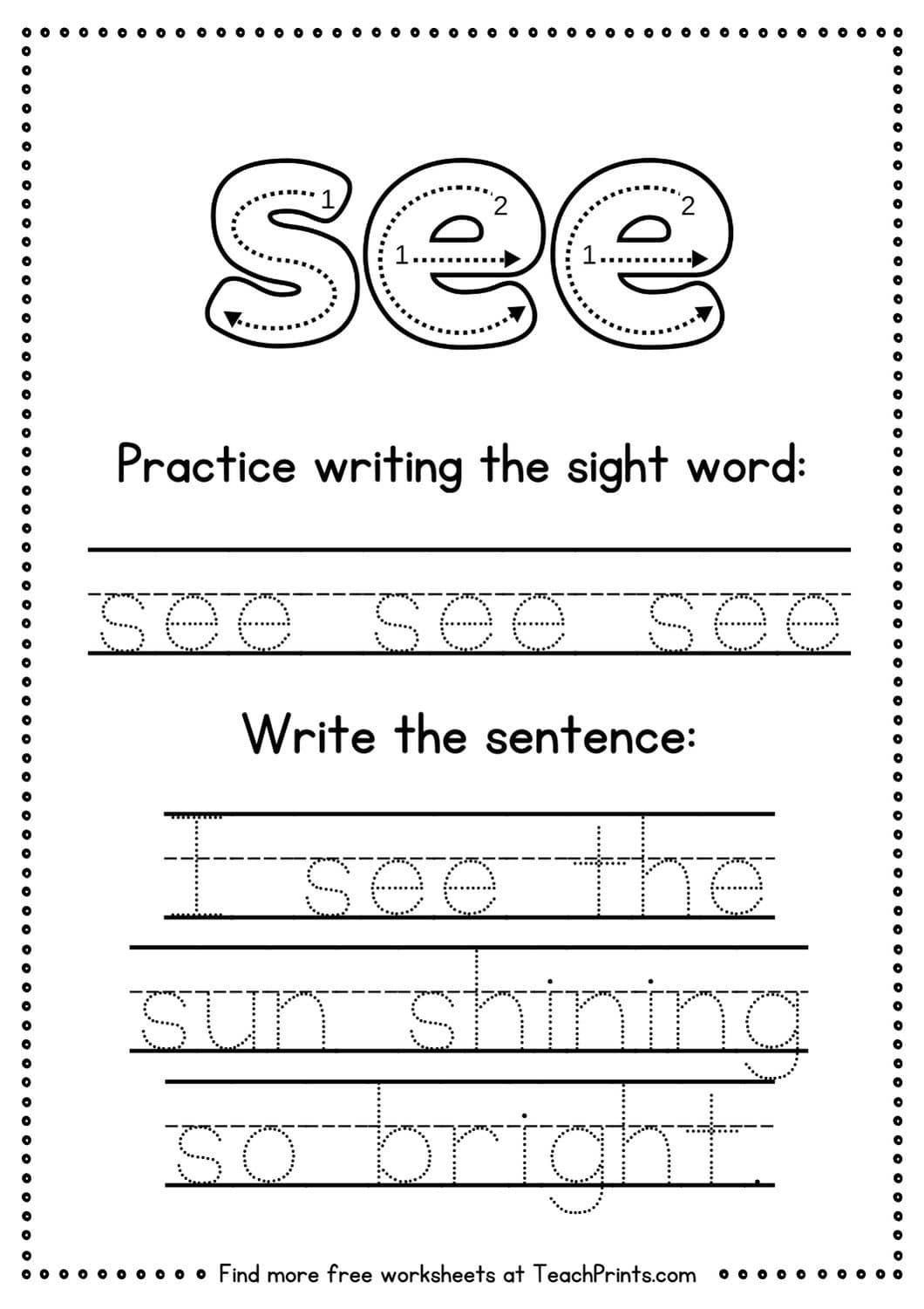 sight word see worksheet